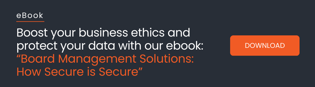 Banner promoting an ebook on cybersecurity in board management solutions: "Board Management Solutions, How Secure is Secure" 