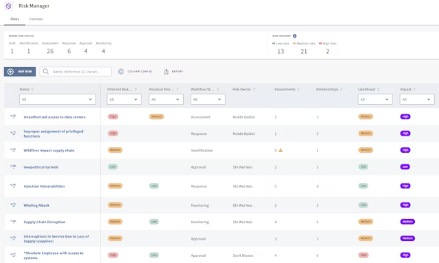 Screenshot illustrating Diligent's collaborative risk management platform - enhance efficiency, scalability, and visibility across teams.